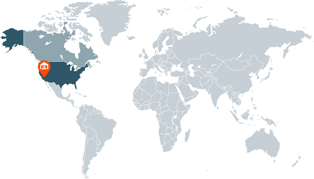 worldwide map with heatso warehouse in USA